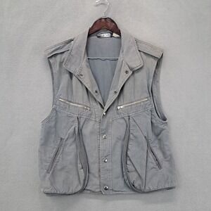 DD Sloane Mens M Grey Canvas Utility Vest Zip Pockets Button Front Motorcycle